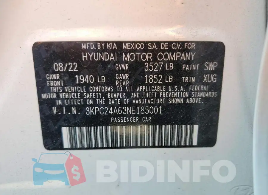 3KPC24A63NE185001 Photo# 12