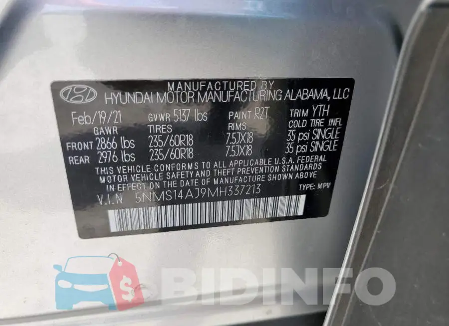 5NMS14AJ9MH337213 Photo# 13