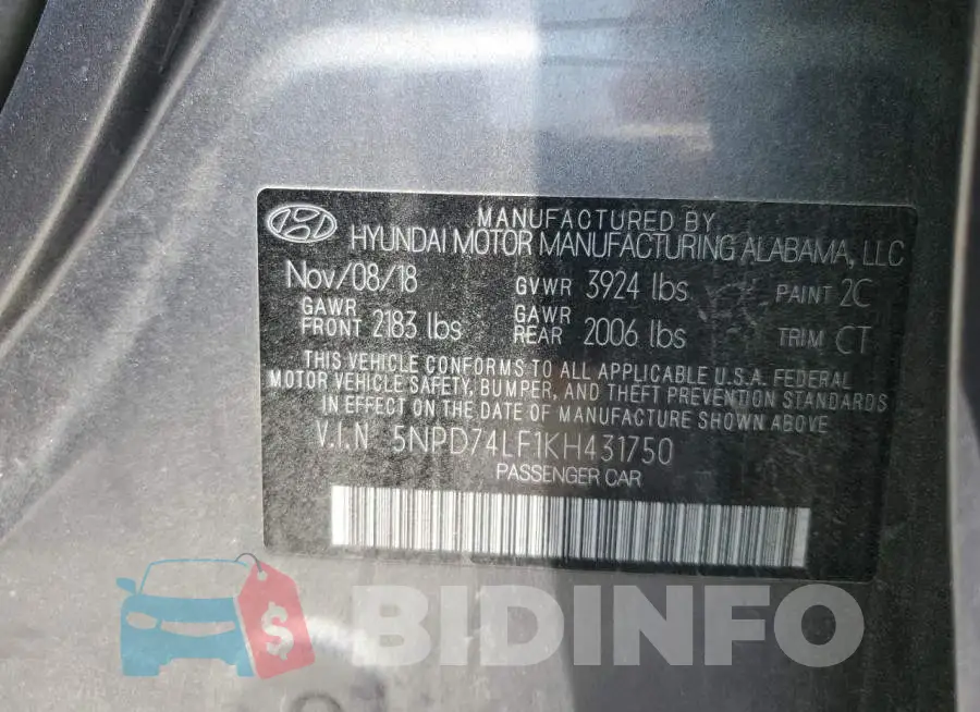 5NPD74LF1KH431750 Photo# 13
