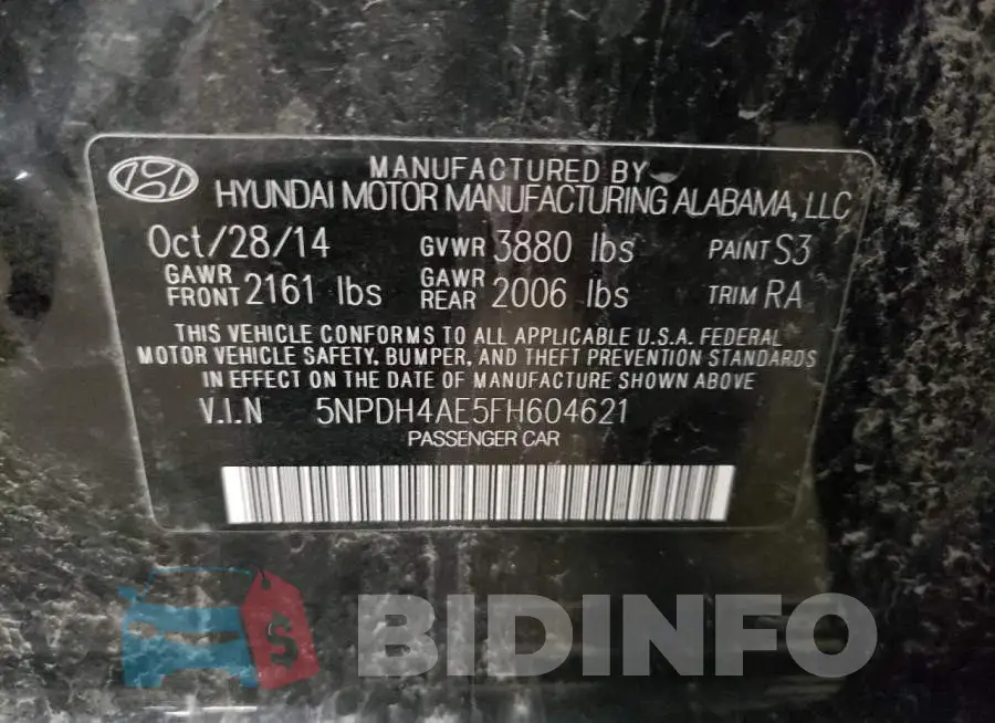 5NPDH4AE5FH604621 Photo# 12