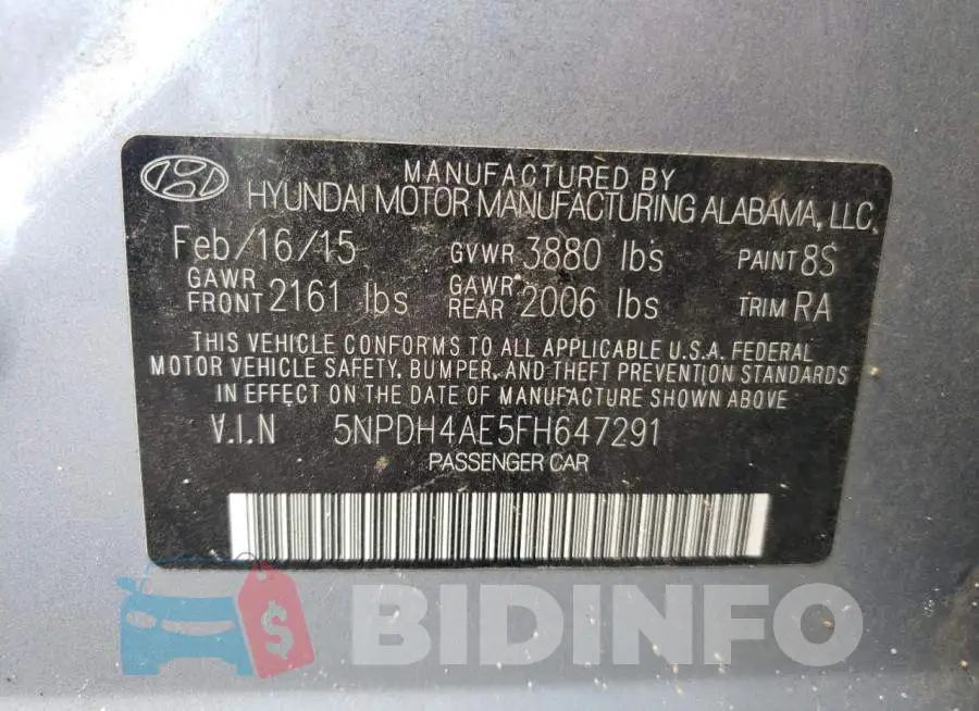 5NPDH4AE5FH647291 Photo# 12