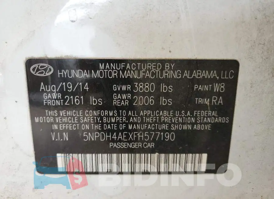 5NPDH4AEXFH577190 Photo# 13