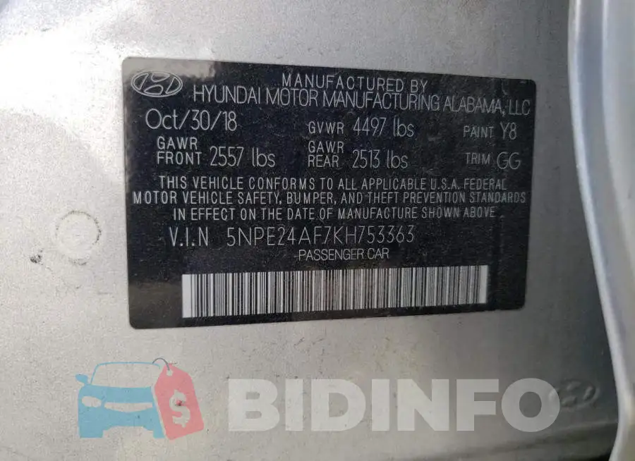 5NPE24AF7KH753363 Photo# 12