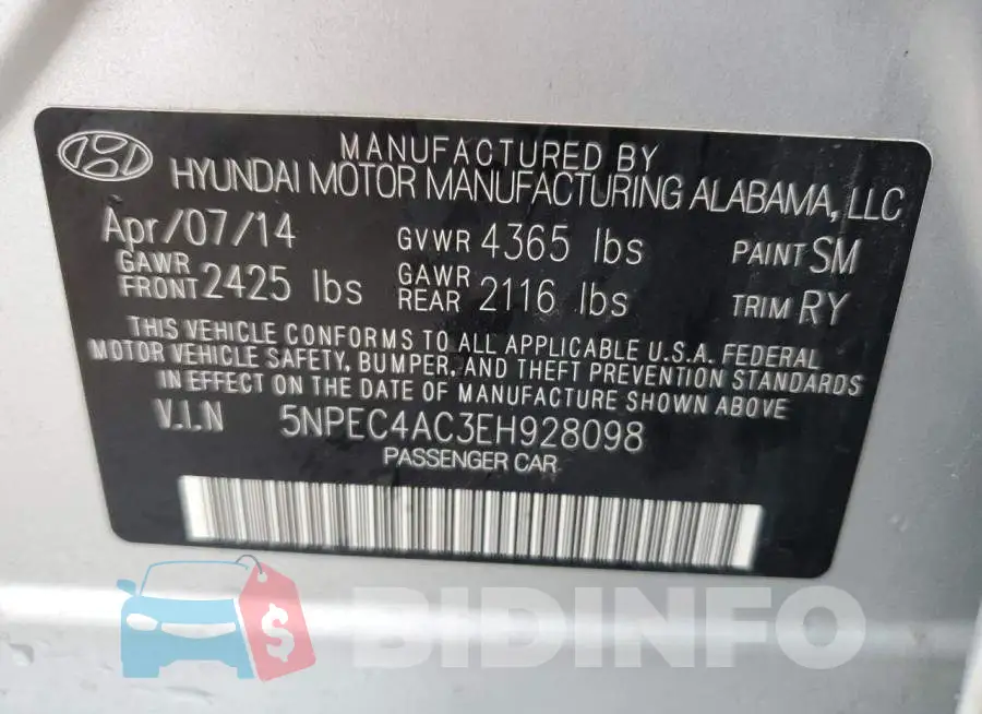 5NPEC4AC3EH928098 Photo# 12