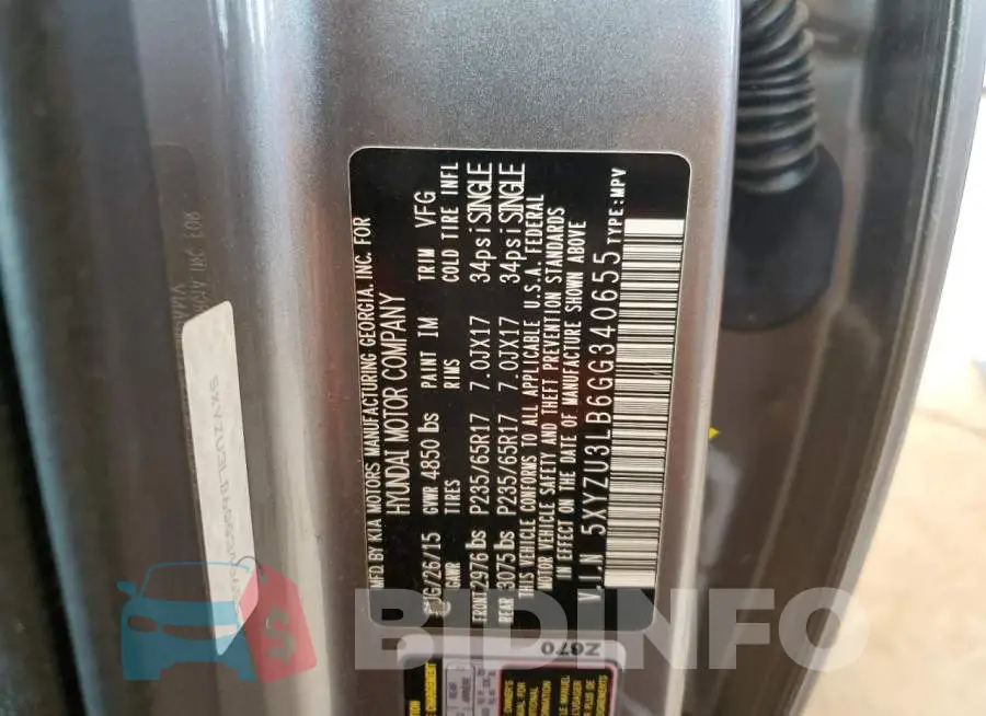 5XYZU3LB6GG340655 Photo# 14