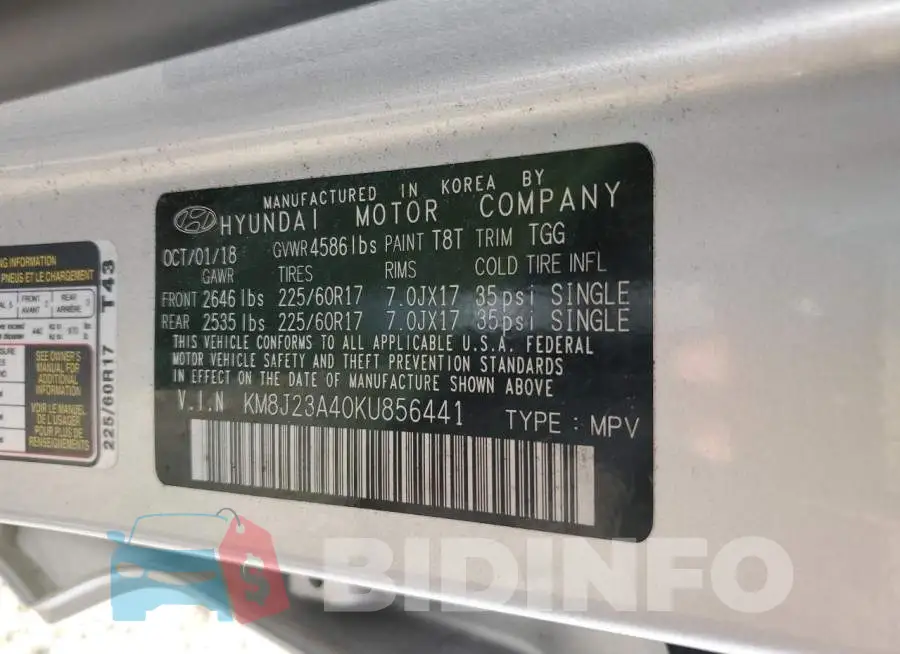 KM8J23A40KU856441 Photo# 13