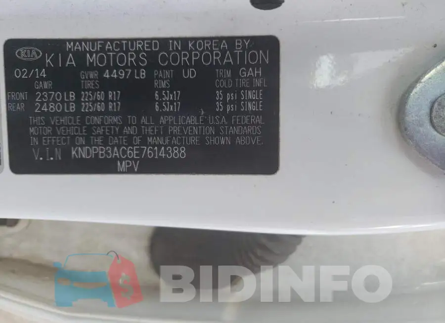 KNDPB3AC6E7614388 Photo# 13