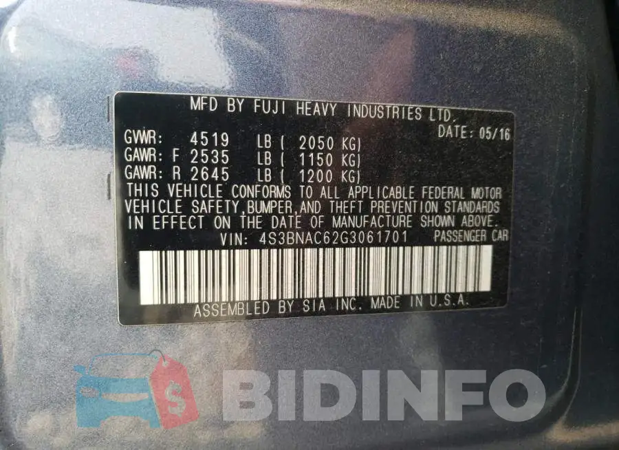 4S3BNAC62G3061701 Photo# 12