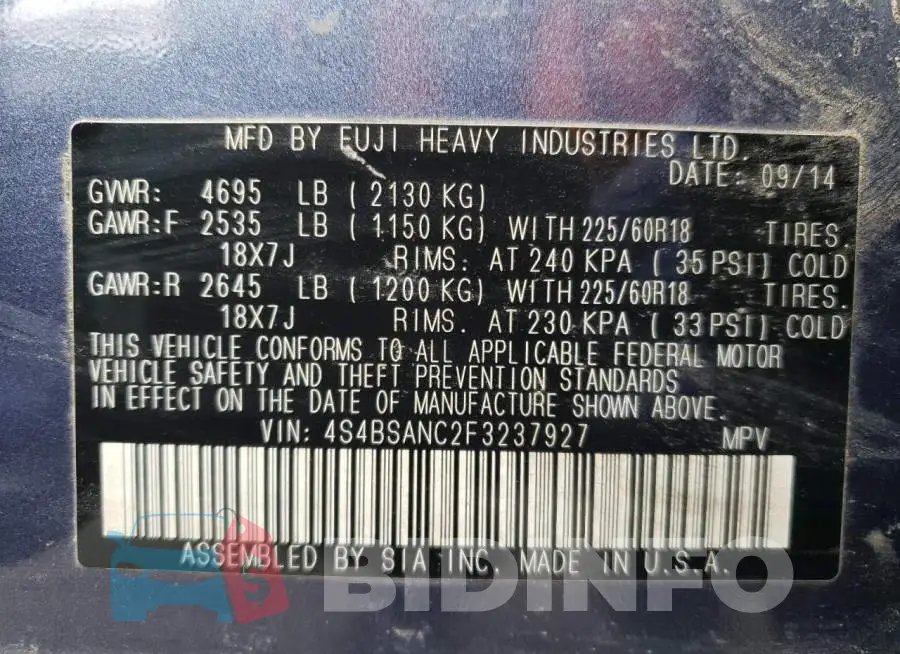 4S4BSANC2F3237927 Photo# 13