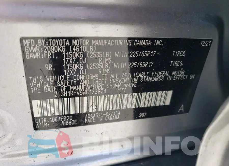 2T3H1RFV9NC173821 Photo# 13
