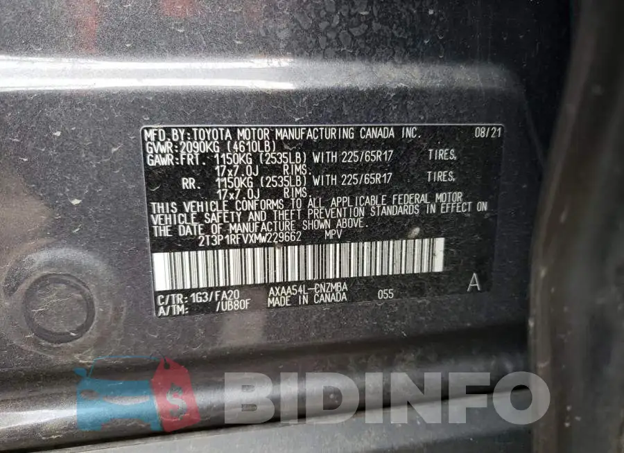 2T3P1RFVXMW229662 Photo# 13
