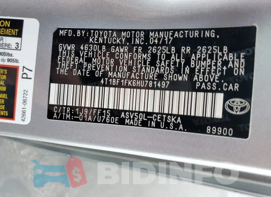 4T1BF1FK6HU781497 Photo# 12