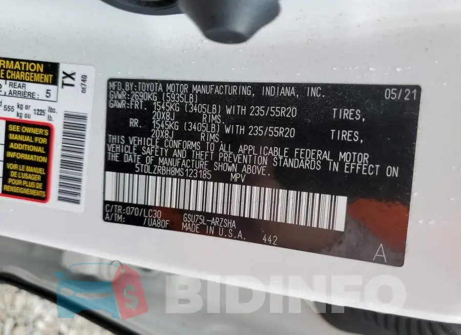 5TDLZRBH8MS123185 Photo# 14
