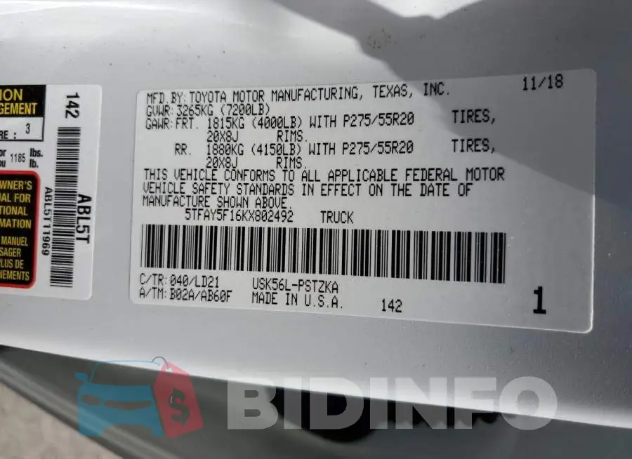 5TFAY5F16KX802492 Photo# 13