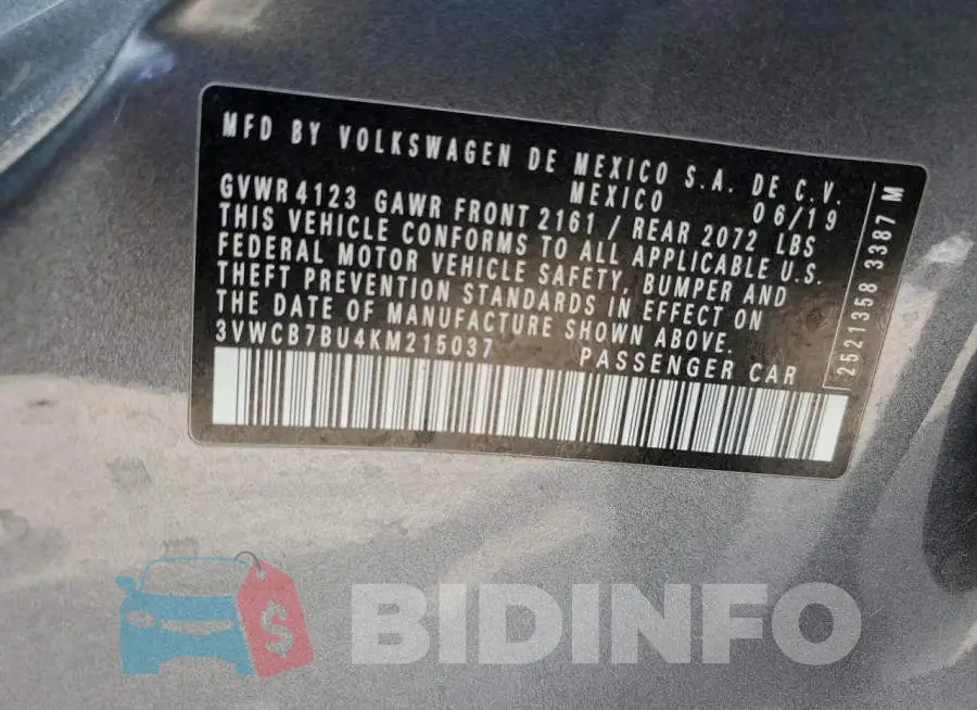 3VWCB7BU4KM215037 Photo# 12