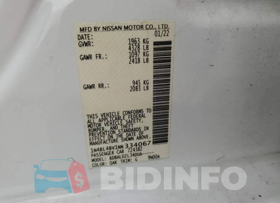 1N4BL4BV1NN334067 Photo# 12