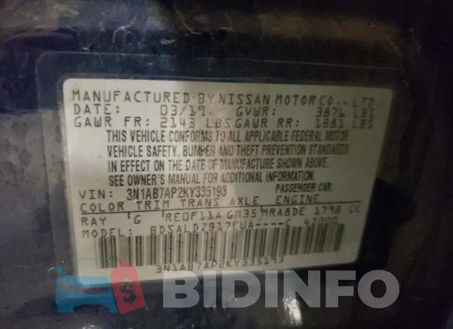 3N1AB7AP2KY335193 Photo# 12