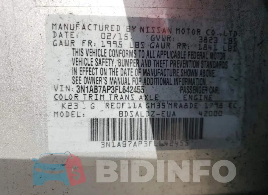 3N1AB7AP3FL642455 Photo# 13