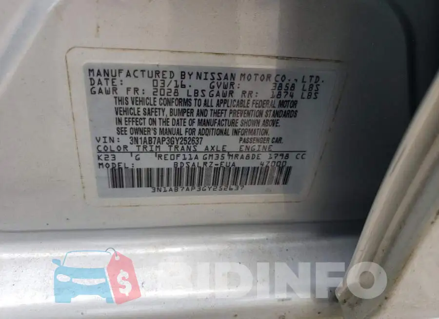 3N1AB7AP3GY252637 Photo# 12