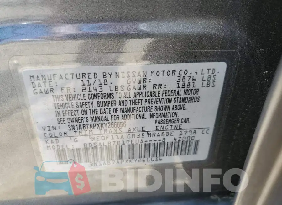 3N1AB7APXKY266656 Photo# 12