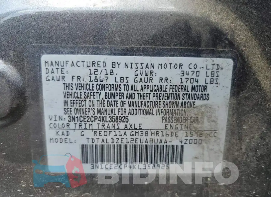 3N1CE2CP4KL358925 Photo# 12