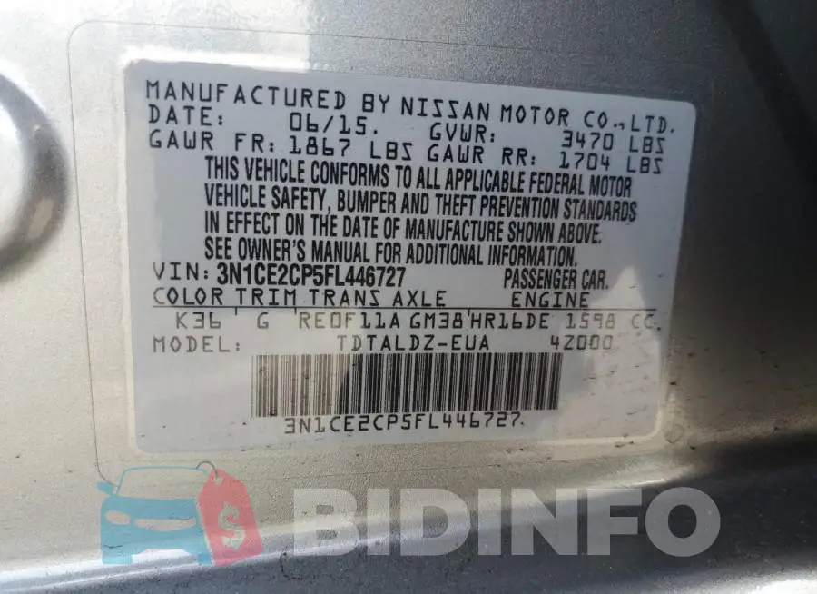 3N1CE2CP5FL446727 Photo# 12