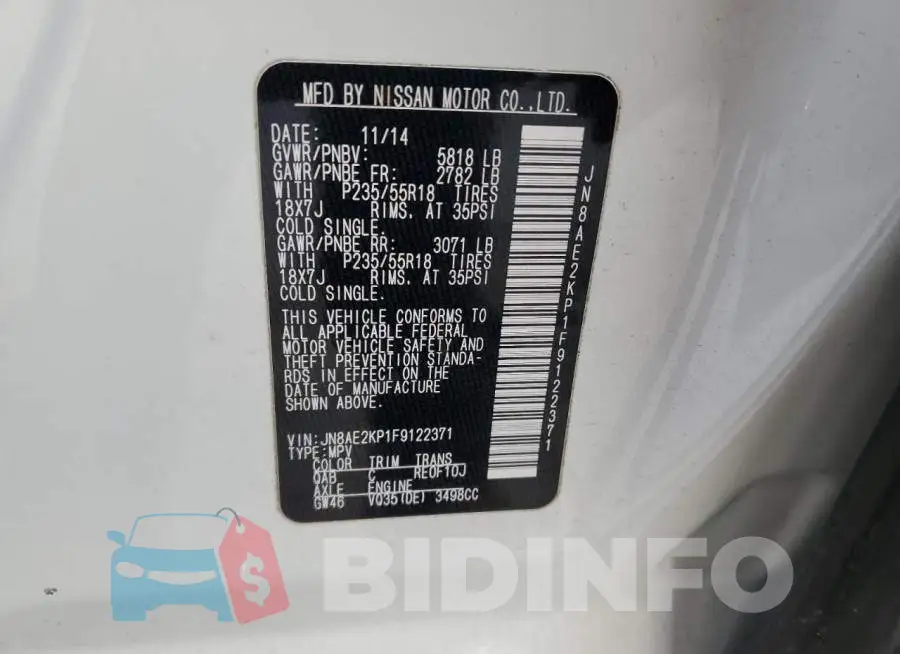 JN8AE2KP1F9122371 Photo# 13