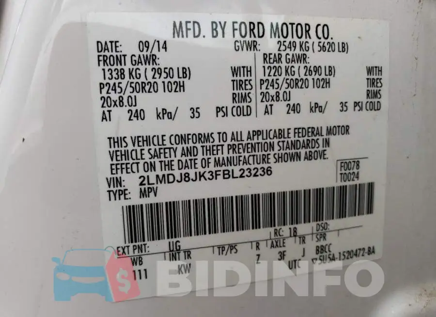 2LMDJ8JK3FBL23236 Photo# 13