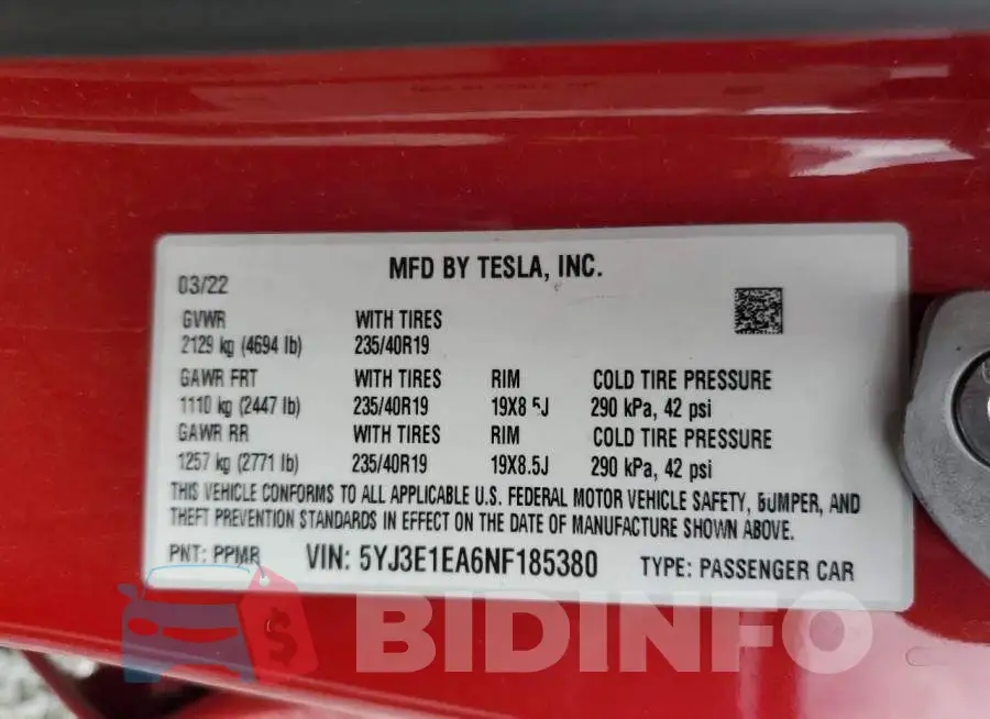 5YJ3E1EA6NF185380 Photo# 12