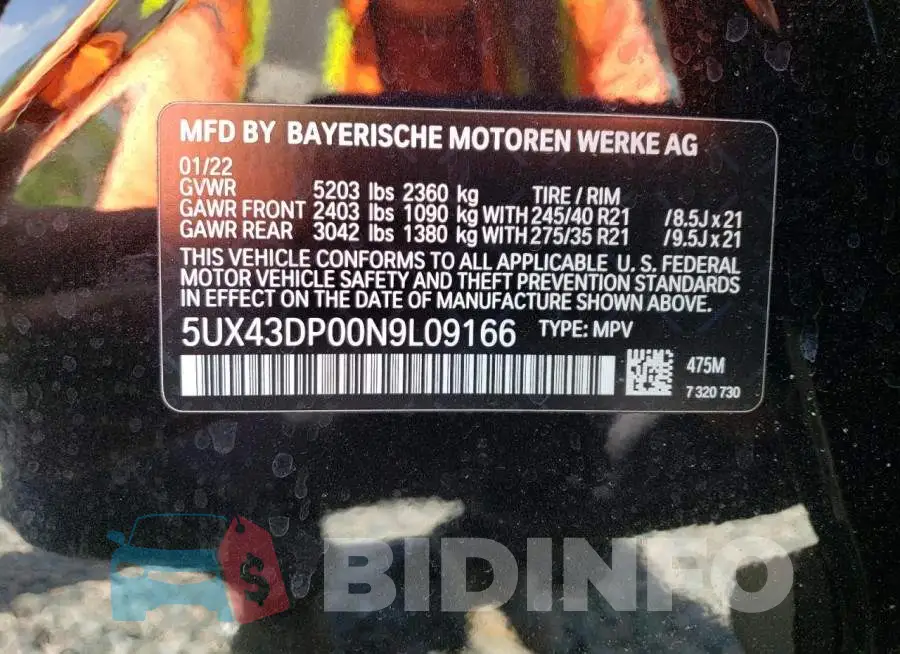 5UX43DP00N9L09166 Photo# 13