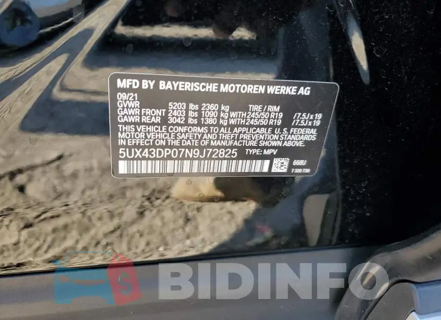 5UX43DP07N9J72825 Photo# 12