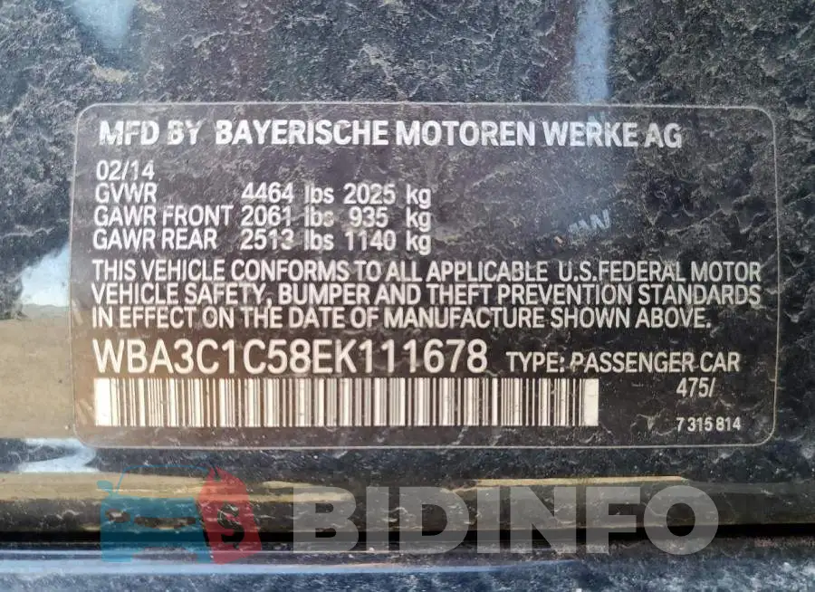 WBA3C1C58EK111678 Photo# 12