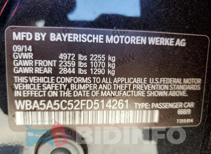 WBA5A5C52FD514261 Photo# 12