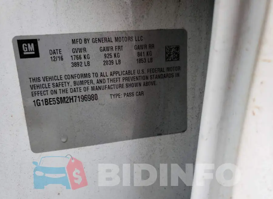1G1BE5SM2H7196980 Photo# 12