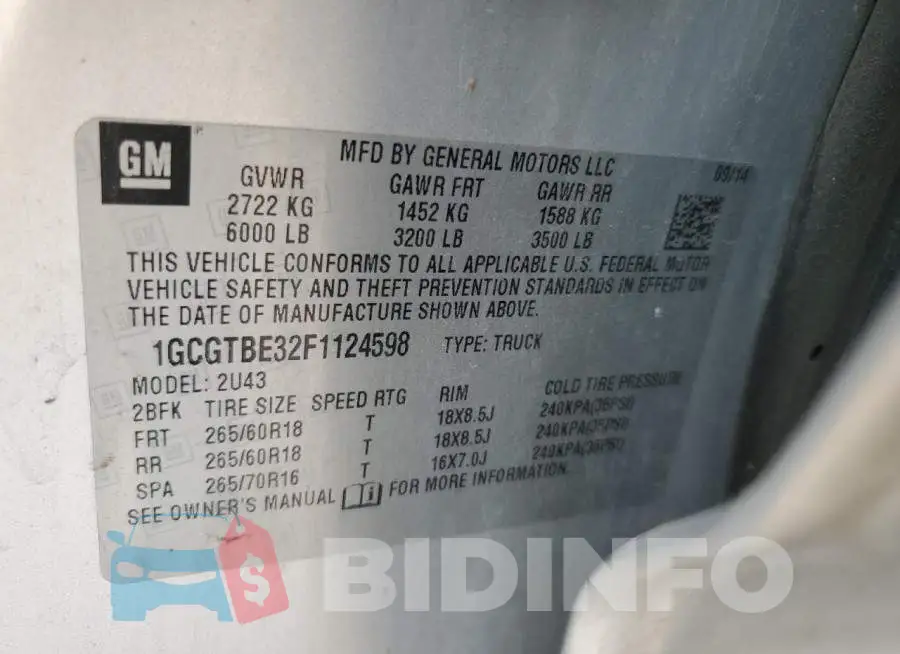 1GCGTBE32F1124598 Photo# 12