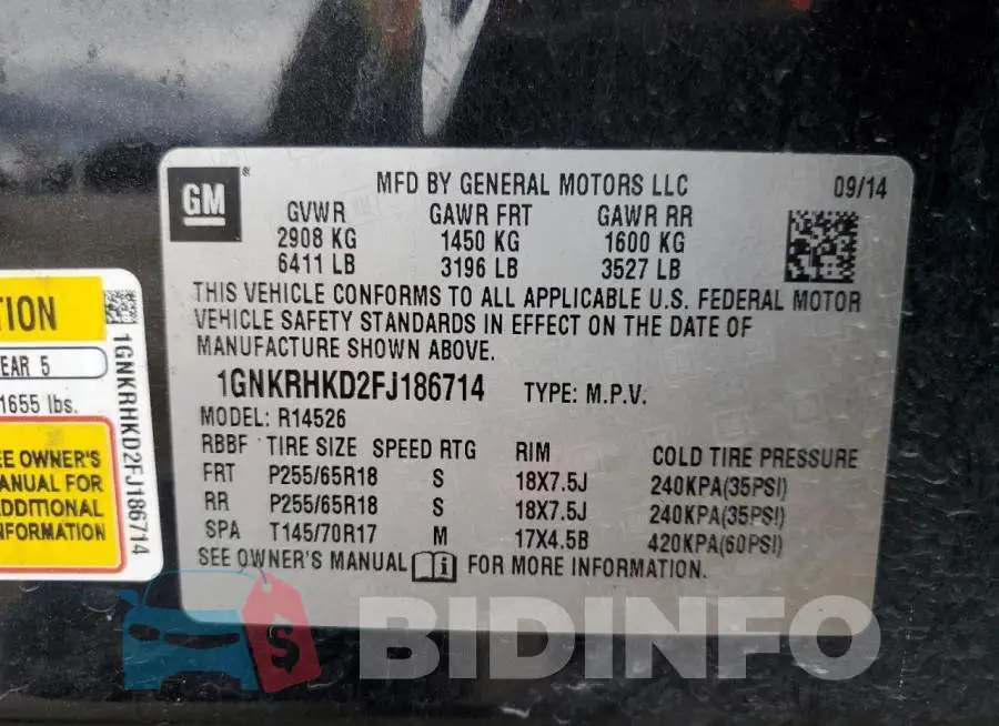 1GNKRHKD2FJ186714 Photo# 13