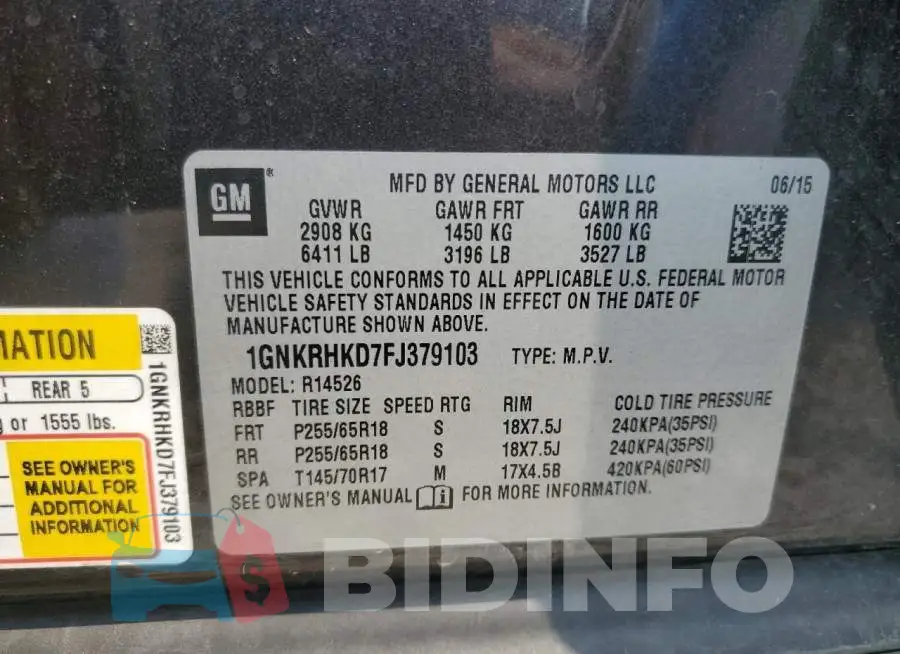 1GNKRHKD7FJ379103 Photo# 13
