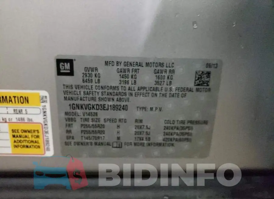 1GNKVGKD3EJ189240 Photo# 14