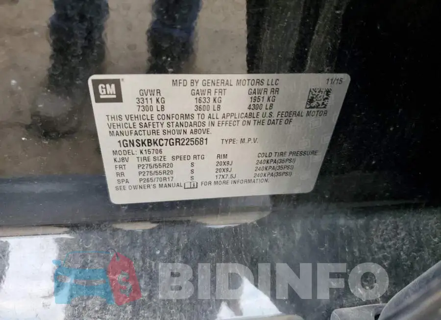 1GNSKBKC7GR225681 Photo# 13