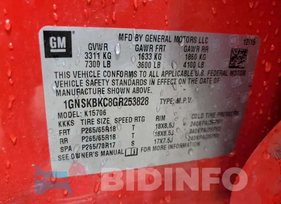 1GNSKBKC8GR253828 Photo# 13