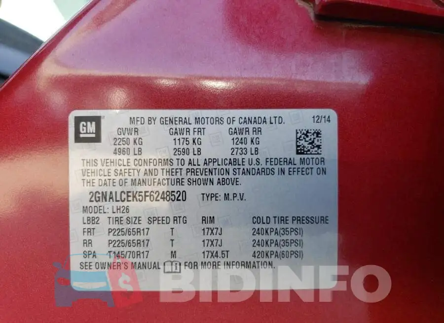 2GNALCEK5F6248520 Photo# 14
