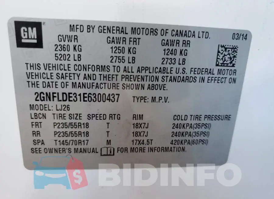 2GNFLDE31E6300437 Photo# 13
