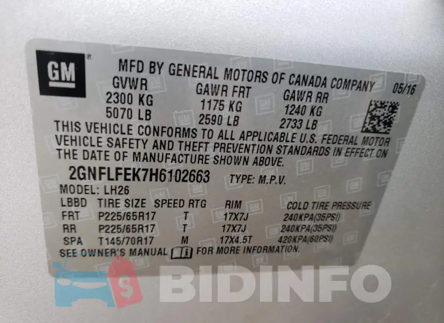 2GNFLFEK7H6102663 Photo# 13