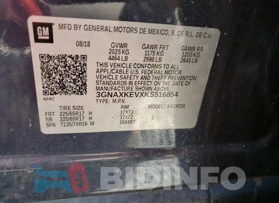 3GNAXKEVXKS516854 Photo# 14