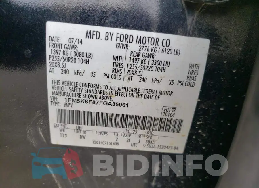 1FM5K8F87FGA35061 Photo# 13