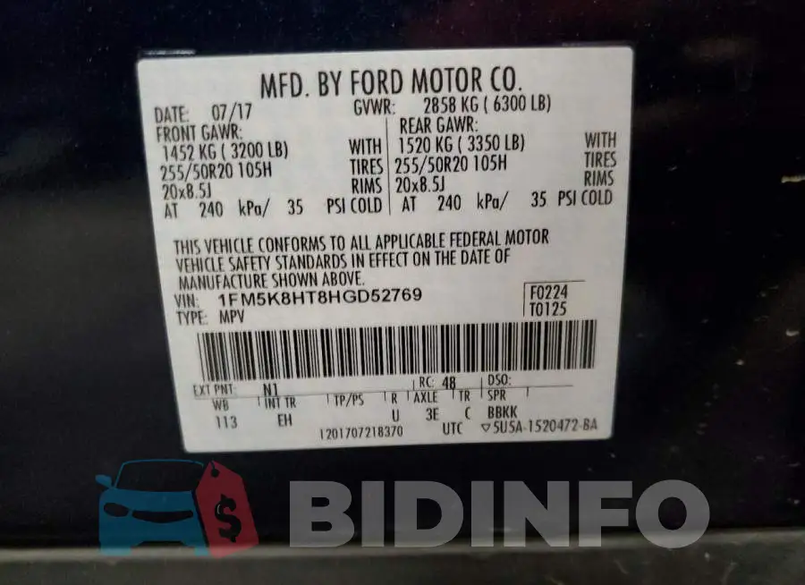 1FM5K8HT8HGD52769 Photo# 13