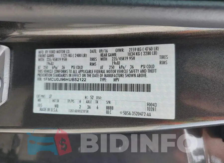 1FMCU0J96HUB52122 Photo# 12