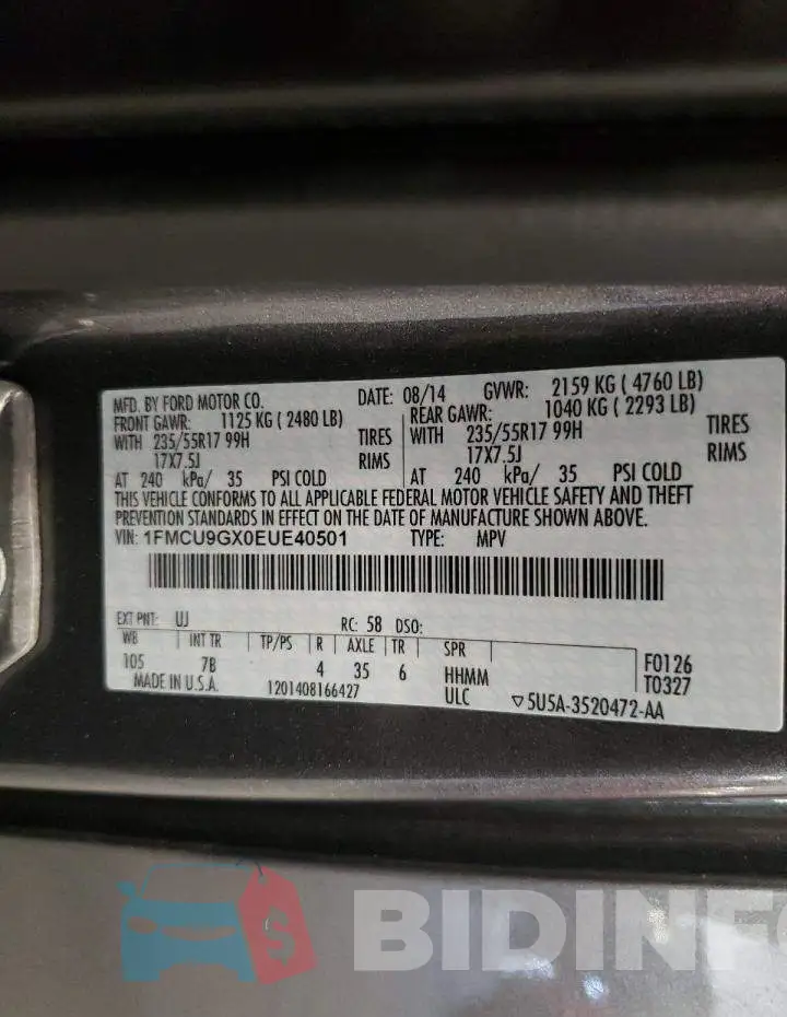 1FMCU9GX0EUE40501 Photo# 13