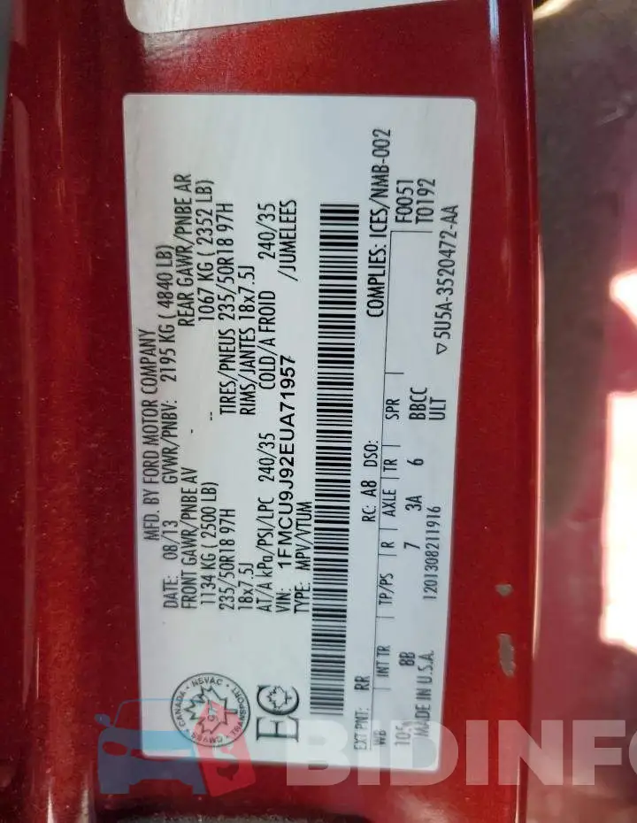 1FMCU9J92EUA71957 Photo# 13