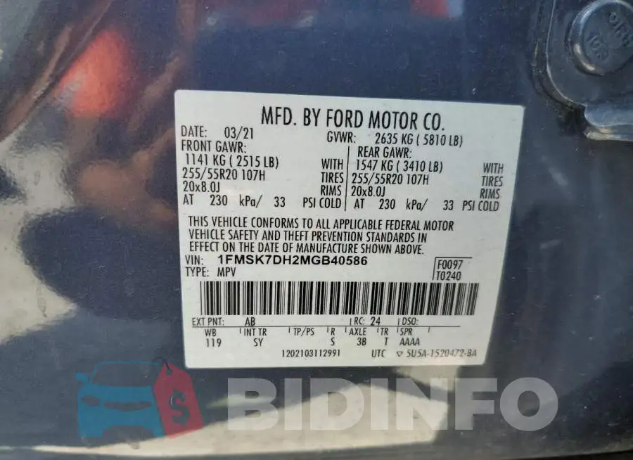 1FMSK7DH2MGB40586 Photo# 14